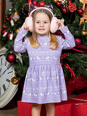 Платье "Зимний узор" с оленями - Размер 104 - Цвет фиолетовый - Картинка #1