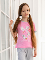 Пижама-футболка с кошками - Размер 116 - Цвет розовый - Картинка #1